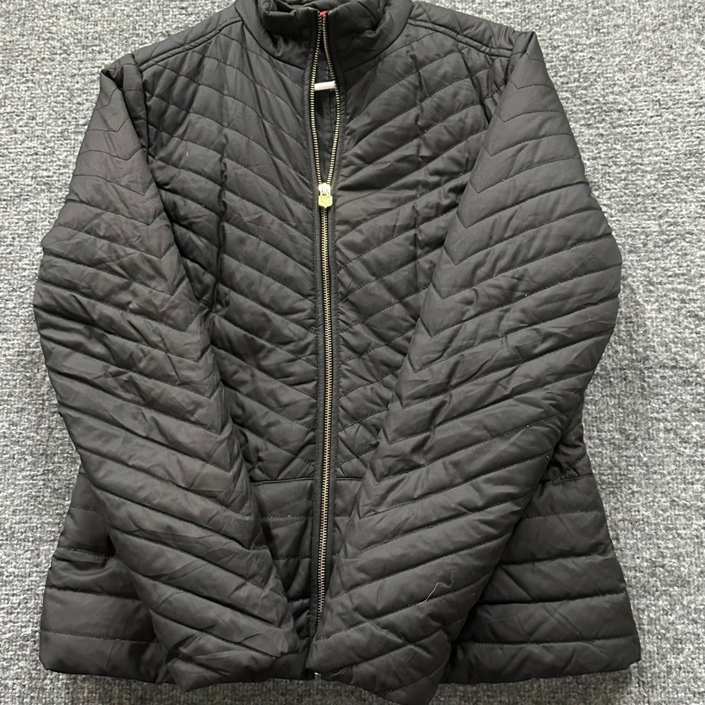 Tommy Hilfiger Puffer Jacket Womens Size M Black Quilted Chevron Zip Lightweight